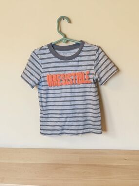 Carter's Gray & White Striped Tee with Orange "Irresistible" Applique